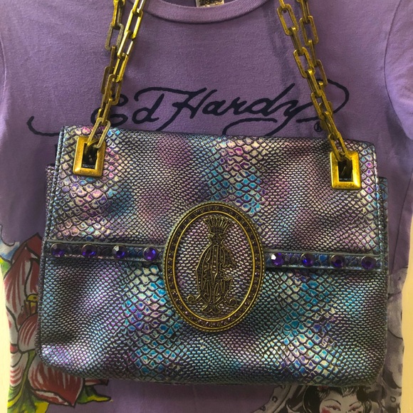 Designer Christian Audigier PVC Snakeskin Purse - Picture 3 of 14